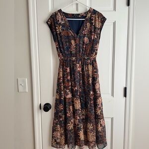 Madewell Navy Blue and Multi-colors V-neck Dress